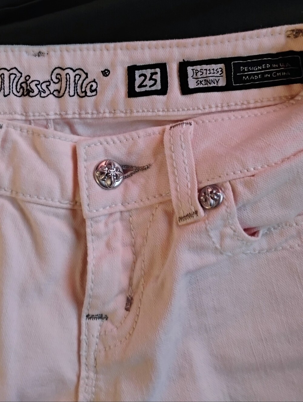 Miss Me Pale Pink Skinny Jeans with Jeweled Accents - Picture 5 of 7